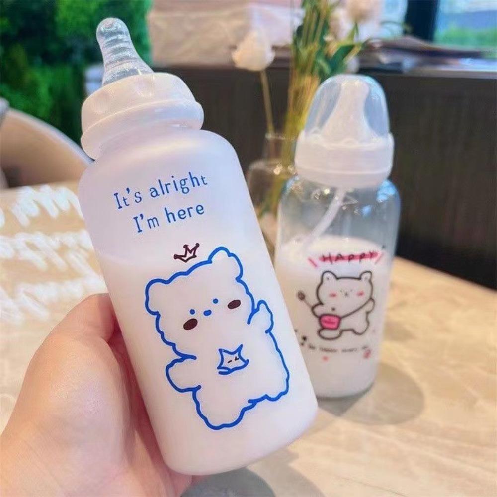400ml Portable Straw Cup Strawberry Bear Drinking Bottles Cute Water Bottle  Girls Kids Adult