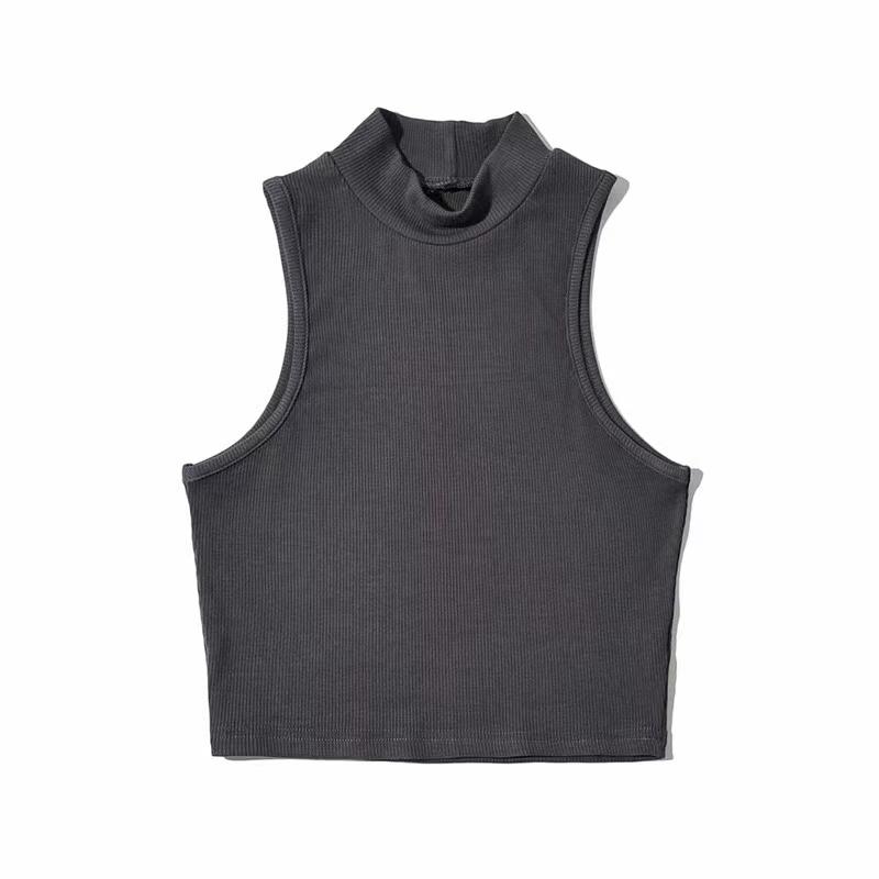 Letní černá dámská móda Crop top s vysokým výstřihem Bílá tílka bez rukávů 5 barev