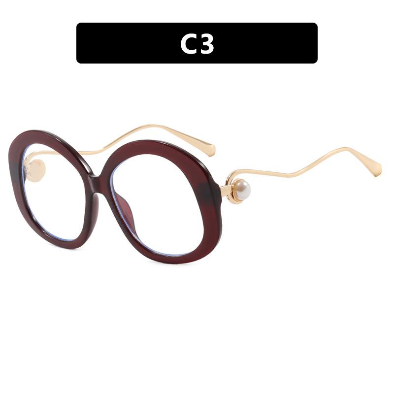 Y2K Vintage Oversized Round Sunglasses UV400 Punk Luxury Brand Designer Pearl Metal Wave Leg Shades for Women Men