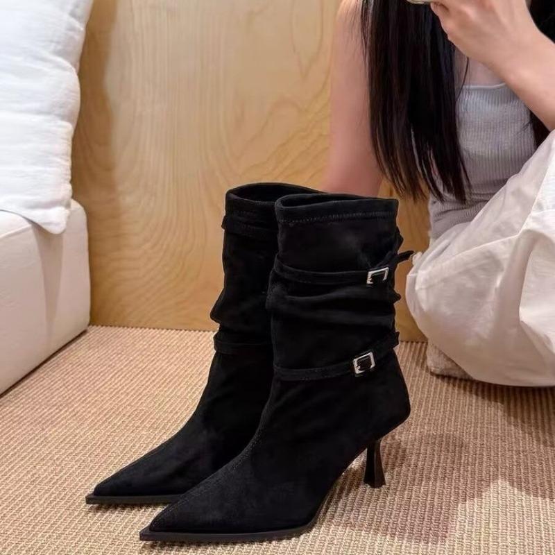 Fashion Autumn Fashion High Quality Pointed Toe Vintage Ankle Boots Sexy Thin Hihe Heel Women Warm Knight Slip On Party Shoes 659
