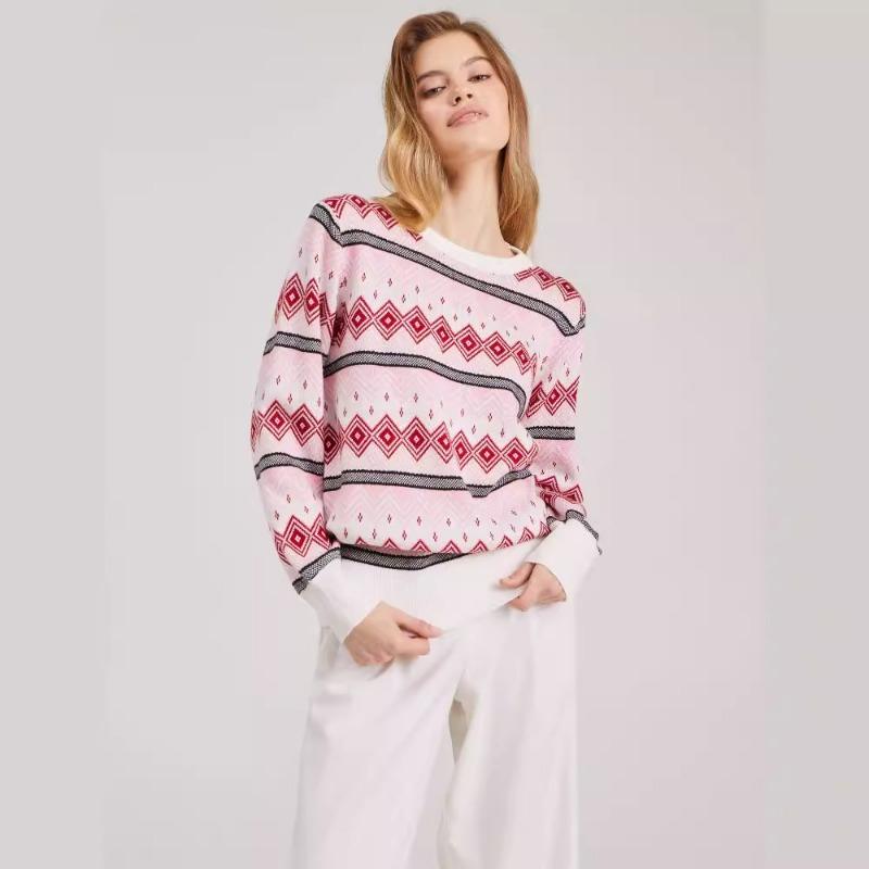 New Autumn and Winter Jacquard Women's O-neck Knitted Pullover Long Sleeve Loose Top Women's Pullover Warm Sweater