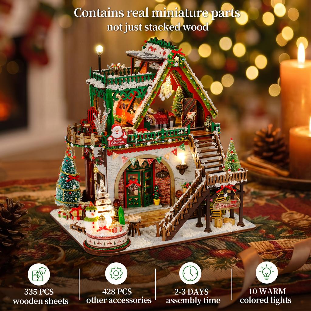 Christmas Doll House Wooden Miniature Kit Furniture Litht Dollhouse Furniture Handmade Model Assembly Toys Case Birthday Giftsr