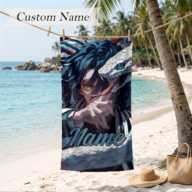 Obanai Custom Name Printed Beach Towel Personalized Soft Towel For Swimming Beach Travel
