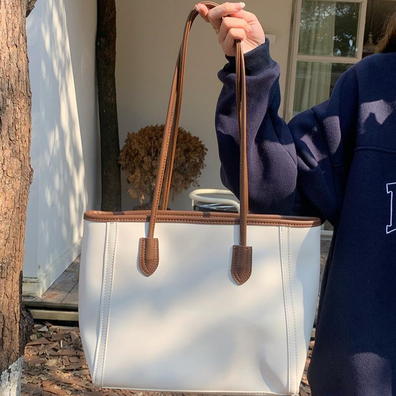 

Ретро-сумка большой вместимости Женская сумка Модная корейская версия сумки-тоут The Wild Модная сумка на одно плечо для поездок на работу 31cm*10cm*27cm слоновая кость