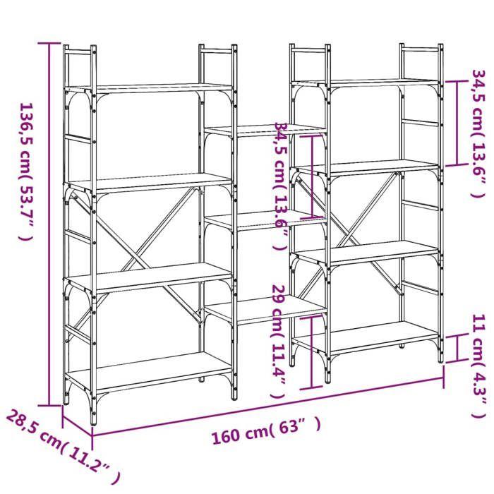 VidaXL Bibliothèque chêne marron 160x28,5x136,5 cm bois d'ingénierie 838877