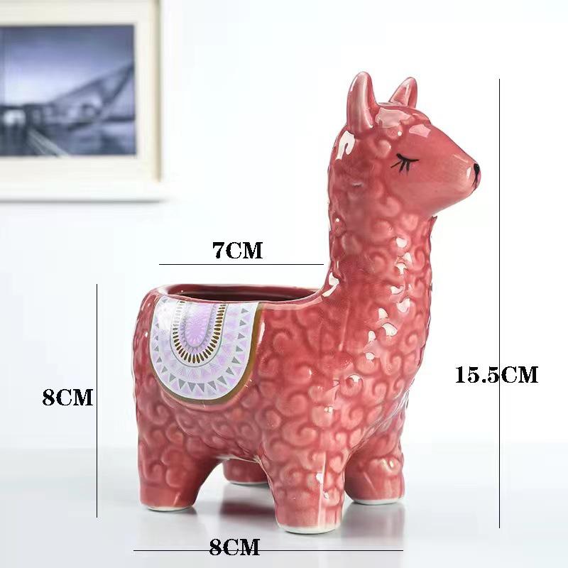 Grappige Cartoon Alpaca Vetplant Pot, Originele Keramische Dierlijke Bloempot voor Bureau Planken, Mini Cactus Huisdecoratie