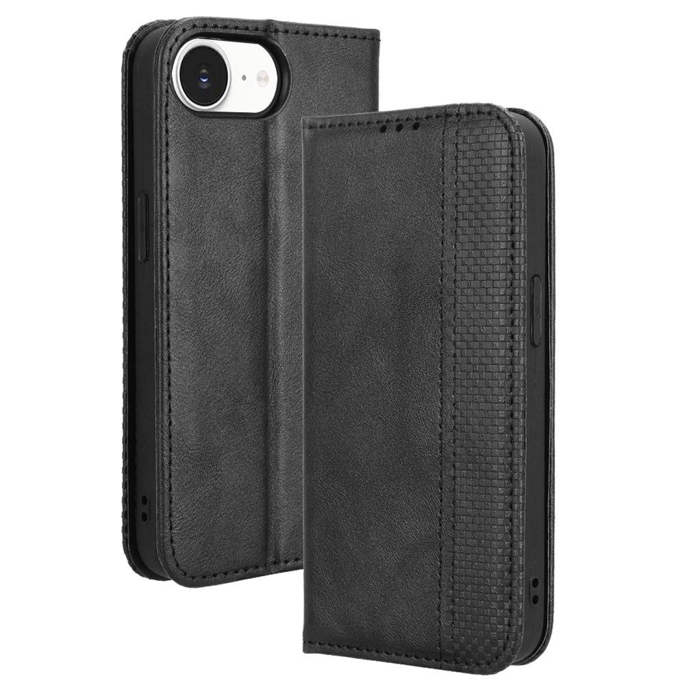 

Для iPhone 16e Чохол Гаманець Підставка Шкіряний Чохол для Телефону з Ретро Текстурою Black