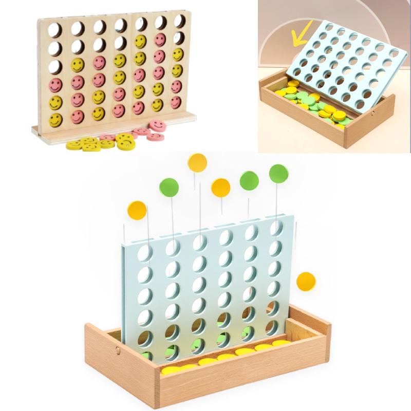 High-quality Wooden Connect Four Toy Interactive Game For Parent-child Bonding