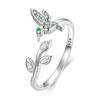 WOSTU 925 Sterling Silver Flower Bird Open Ring For Women Clear CZ Butterfly Adjustable Statement Rings Party Jewelry Gift