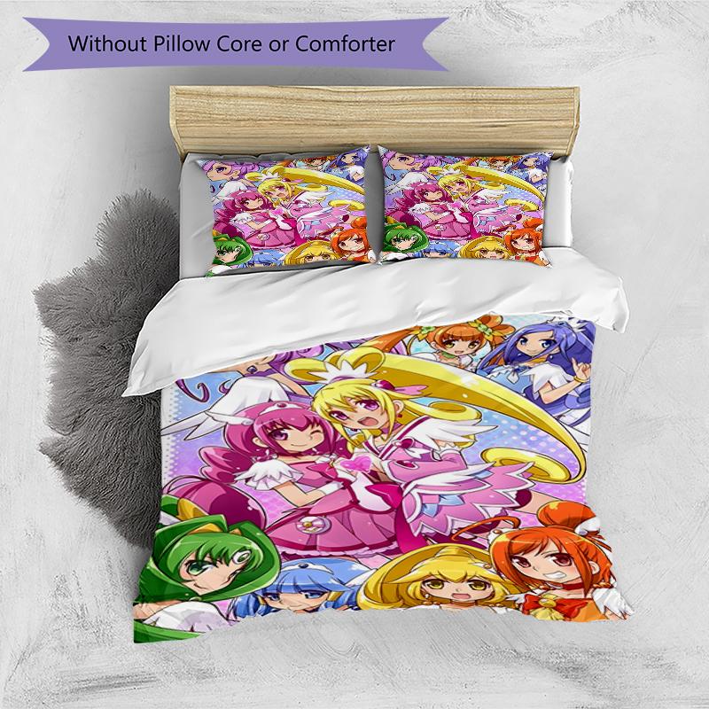 3pcs Pretty Cure1 Design Cover Set - HD Printed Bedding with 1 Cover and 2 Pillowcases - Perfect for Home and Dorm Decor