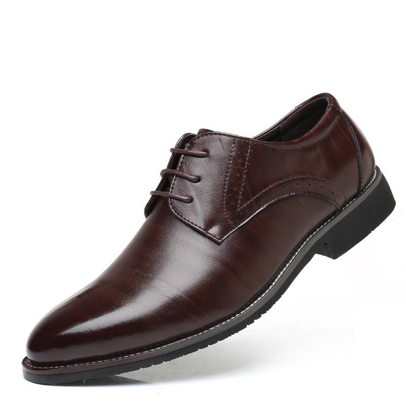 Fashion 2024 New Men’s Leather Shoes British Style Men's Dress Shoes Lace Up Pointed Toe Wedding Business Party Social Shoe Male