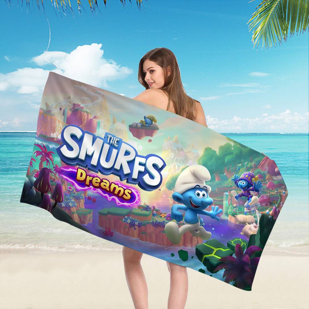 S-Smurfs Cute Anime Beach Swimming Towel Soft Absorbent Washcloth Children's Gifts for Kids Travel Camping Gym