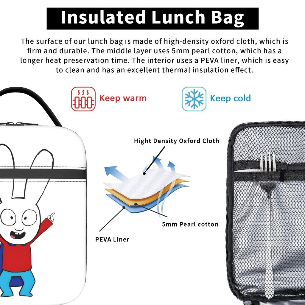 Simons Super Rabbit Yeah !  Insulated Lunch Bag Thermal Bag Reusable,Meal Container  Portable Tote Lunch Box Bento Pouch