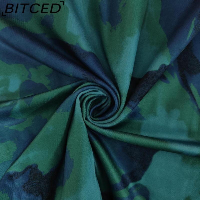 BITCED Spring Women's Fashion: Sensual Printed Strappy Waist-cinching Bodycon Maxi Halter Neck Dress