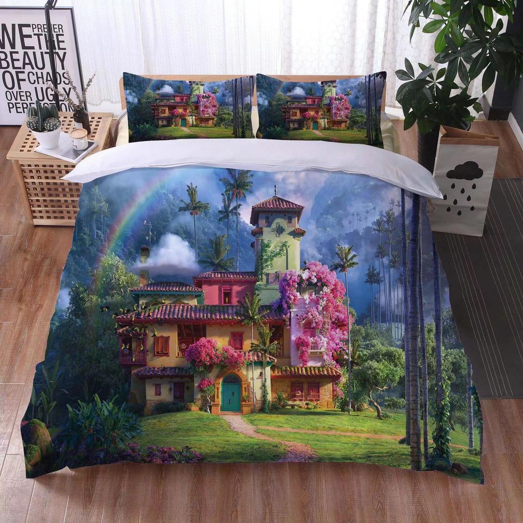 Magic Full House Three-Piece 3D Digital Printing Quilt Cover Pillowcase