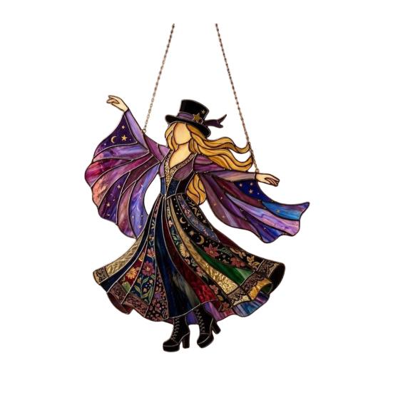 Dancing Lady Sun Catcher, Acrylic Hanging Ornament, Bohemian Gothic Woman Window Spinner, Gift for Mom Grandma Wife