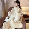 Châle Style Chinois Hivernel Fausse Fourrure Dragon Soie Phénix Image Cape Bouton Perle Chaud