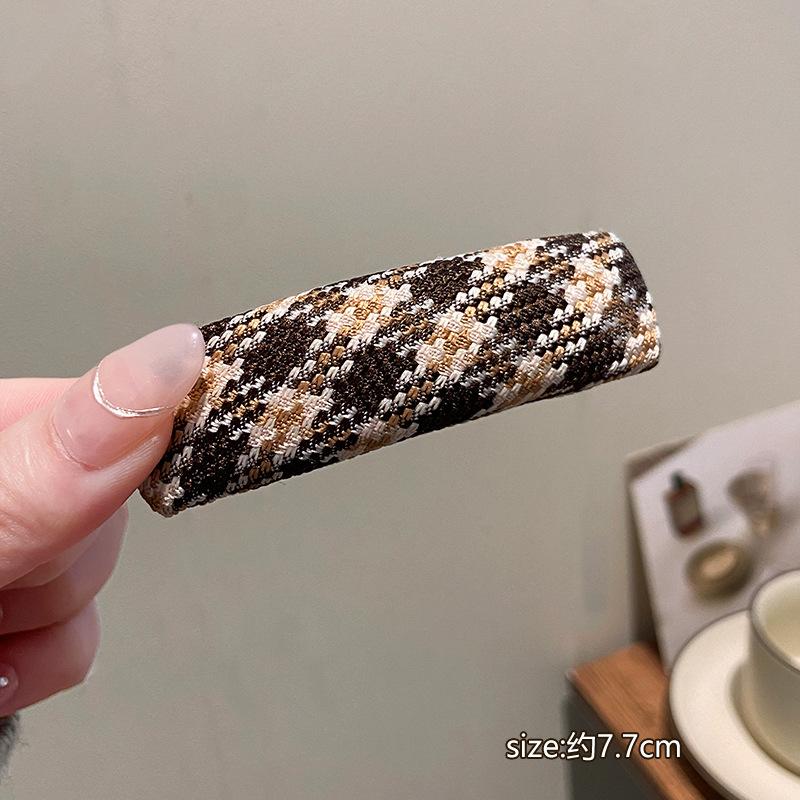 Vintage Maillard Plaid Leather Rectangle Hairpin For Women Girls Sweet Hair Ornament Barrette Hair Clip Hair Accessories