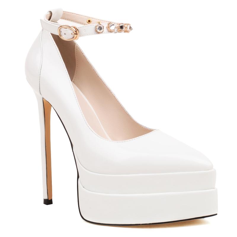 

Red High Heels Pumps Shoes Woman Platform Elegant 2025 Ankle Strap Black White Women s Heeled Dress Pumps Party Wedding Shoes 34 білий