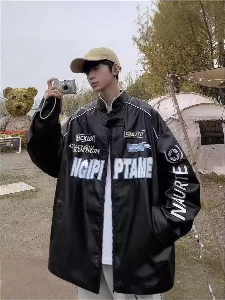 Jaqueta de Motociclista em Couro PU Estilo Retrô Americano: Casaco de Baseball Streetwear de Outono/Inverno de Alta Qualidade para Homens/Mulheres