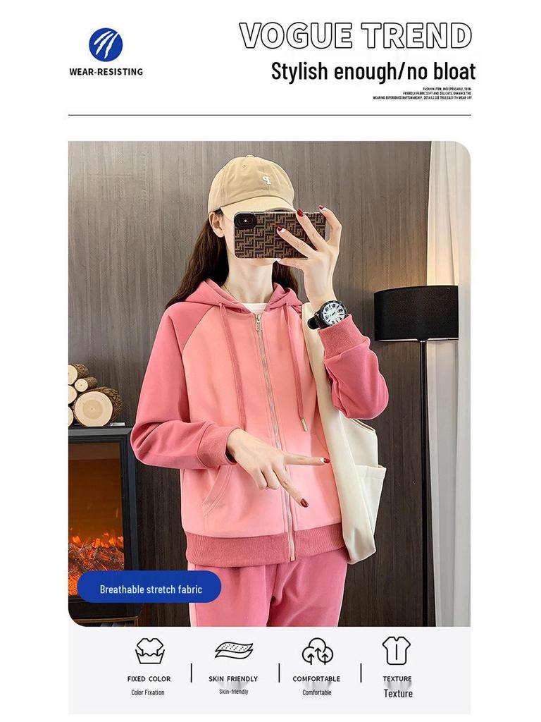 Conjunto de cárdigan con capucha de algodón liso para mujer - Moda exterior informal de moda para primavera/otoño