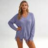 Women's Loose Fit Deep V-Neck Pullover Knit Sweater for Casual Fashion