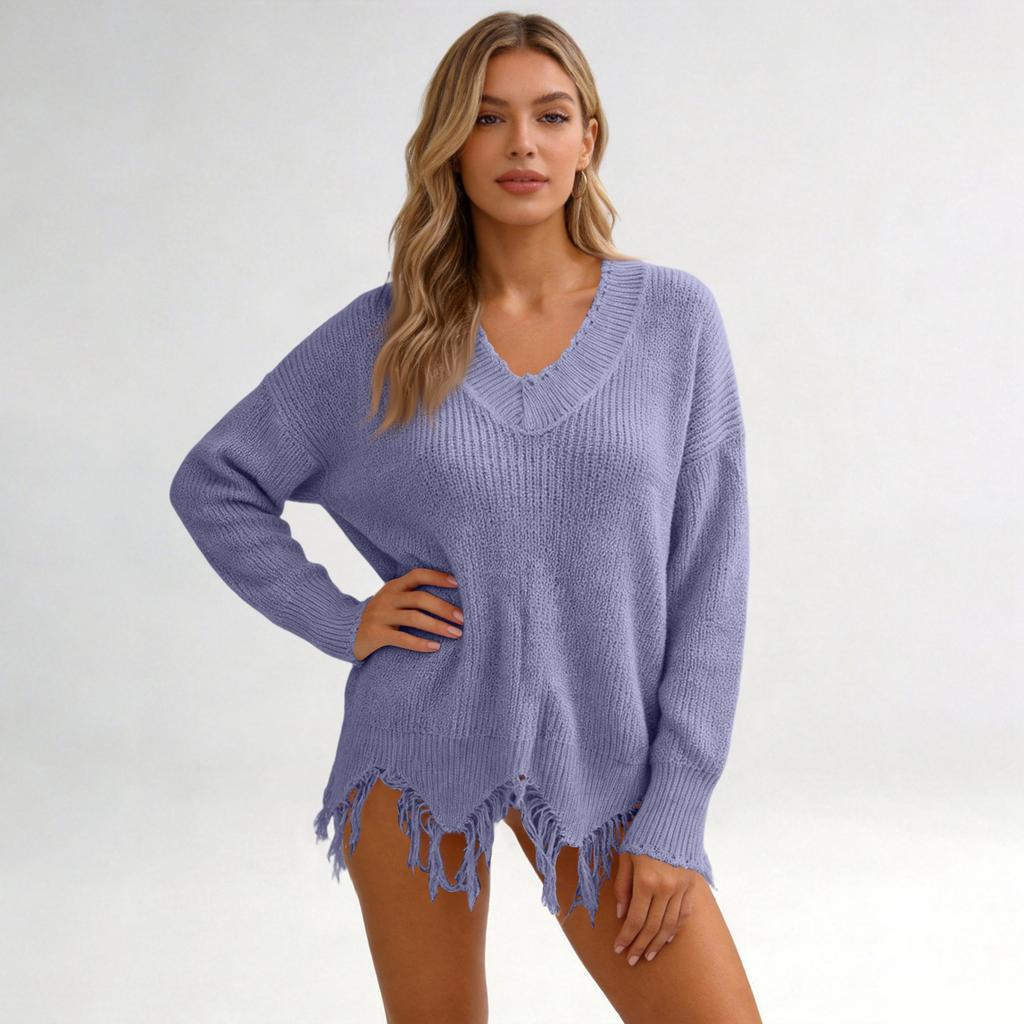 Women's Loose Fit Deep V-Neck Pullover Knit Sweater for Casual Fashion