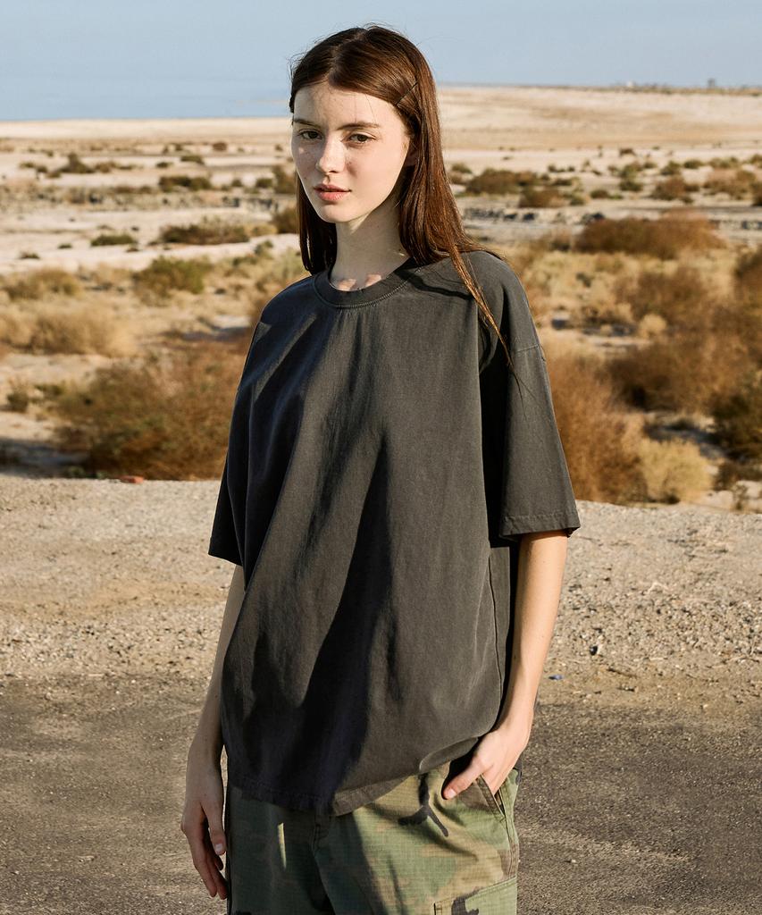 Peullukeu Pigment Oversized Short Sleeve T-Shirt Dark Gray Fst701