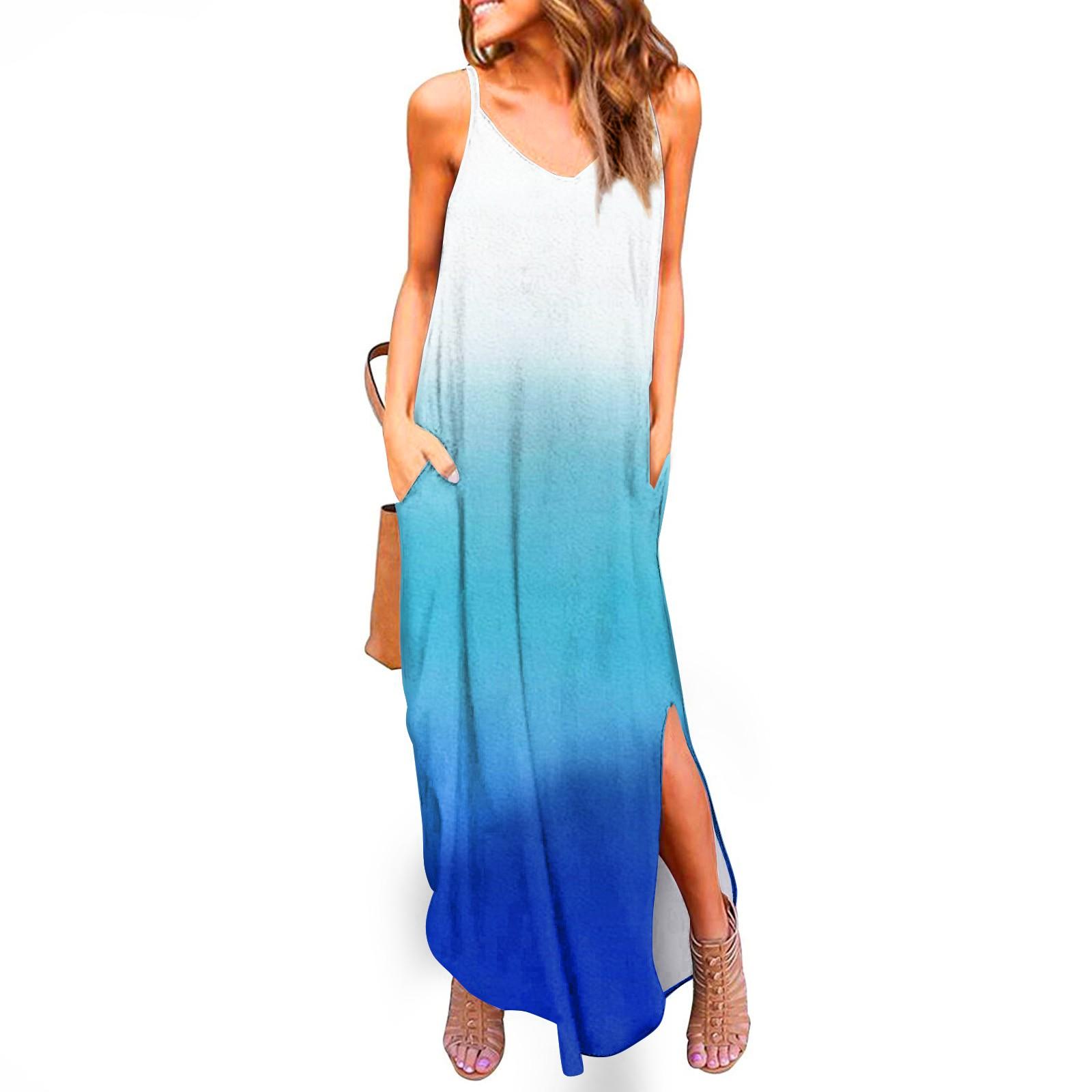 

Женское платье с V-образным вырезом, принтом, регулируемым разрезом, круглым подолом, длинное платье с карманами XL белый