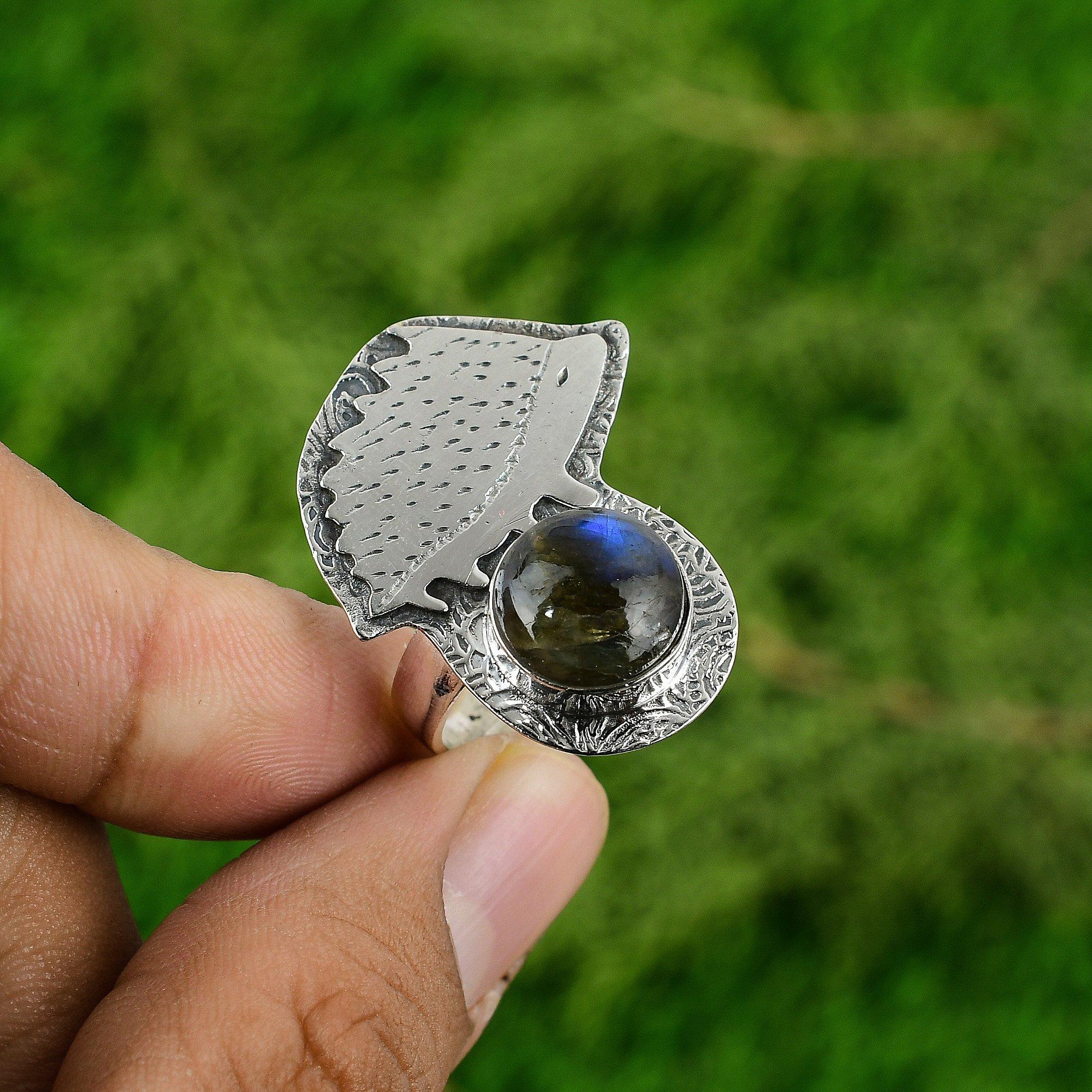 

925 Sterling Silver Labradorite Gemstone Anniversary Statement Boho Ring Jewelry Adjustable