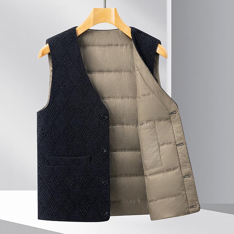 

2025 Men s V-neck Corduroy Down Vest: Warm Gilet for Middle-aged & Elderly (Autumn/Winter Collection) L