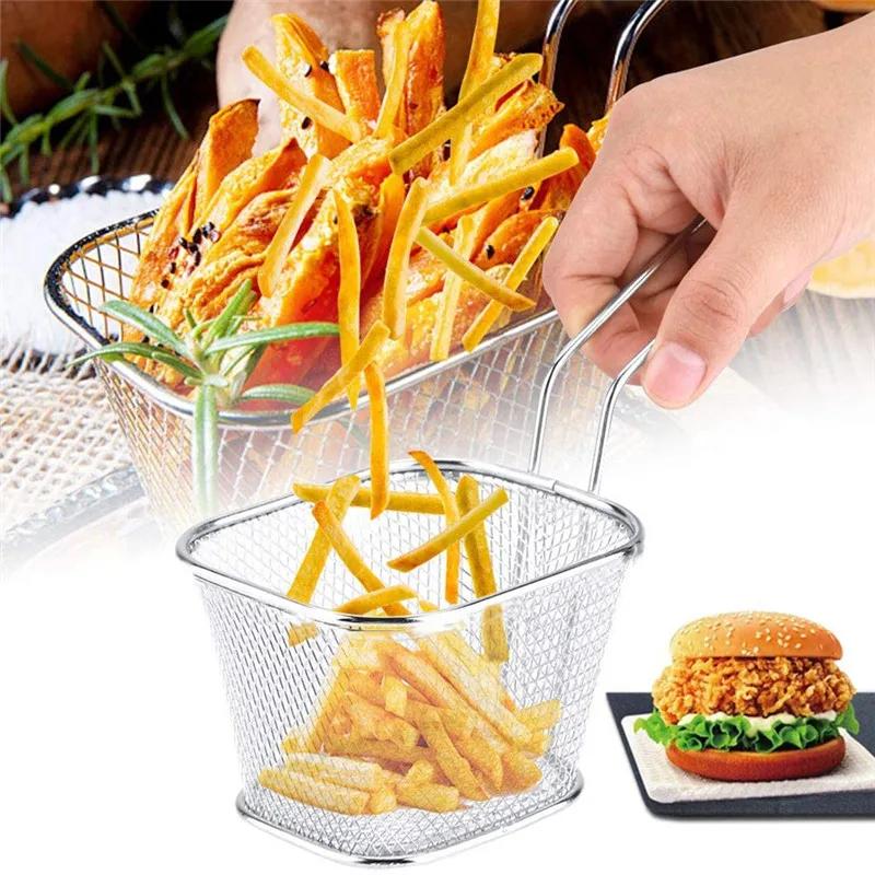 1/2/8 Stück Edelstahl Pommes Frites Korb Mesh Küche Braten Werkzeuge Sieb Mini Chips Friteuse Kochen Braten Korb Sieb