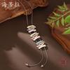 New Color Oil Geometric Lines Tassel Long Necklace, Women's Retro High-end Leather Rope Long Pendant