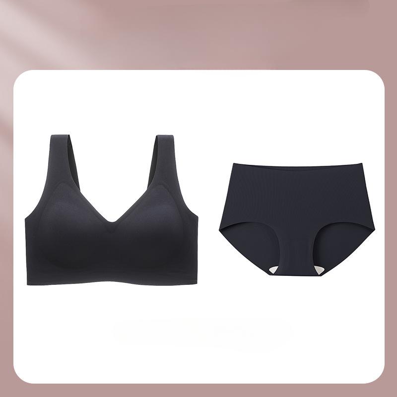 

Комплект бюстгальтера большого размера 100 кг Бесшовный спортивный бюстгальтер для маленькой груди и без косточек 5XL/105CDE чёрный