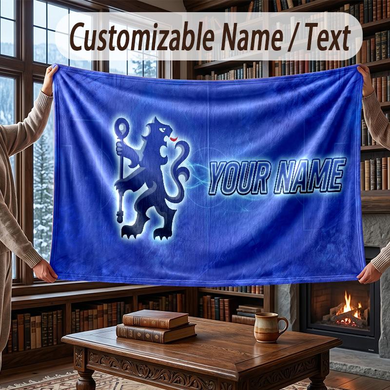 Custom Name Flannel Throw Blanket Chelsea FC Pattern Warm Home Decoration