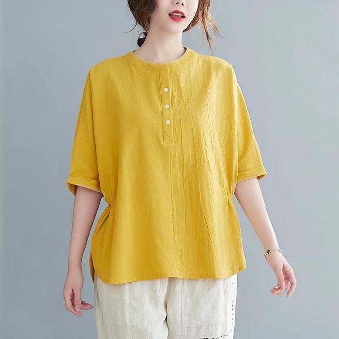 Plus Size Cotton Linen Chic Casual Sports Suit with Five-Point Sleeves