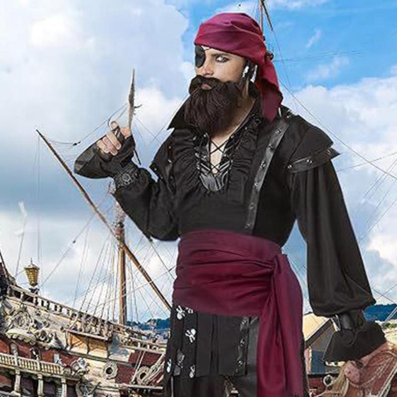 Pirate Costume Accessories Set Pirate Head Scarf,Sash Bracelet Eye Patches Halloween Medieval Renaissances Costumes