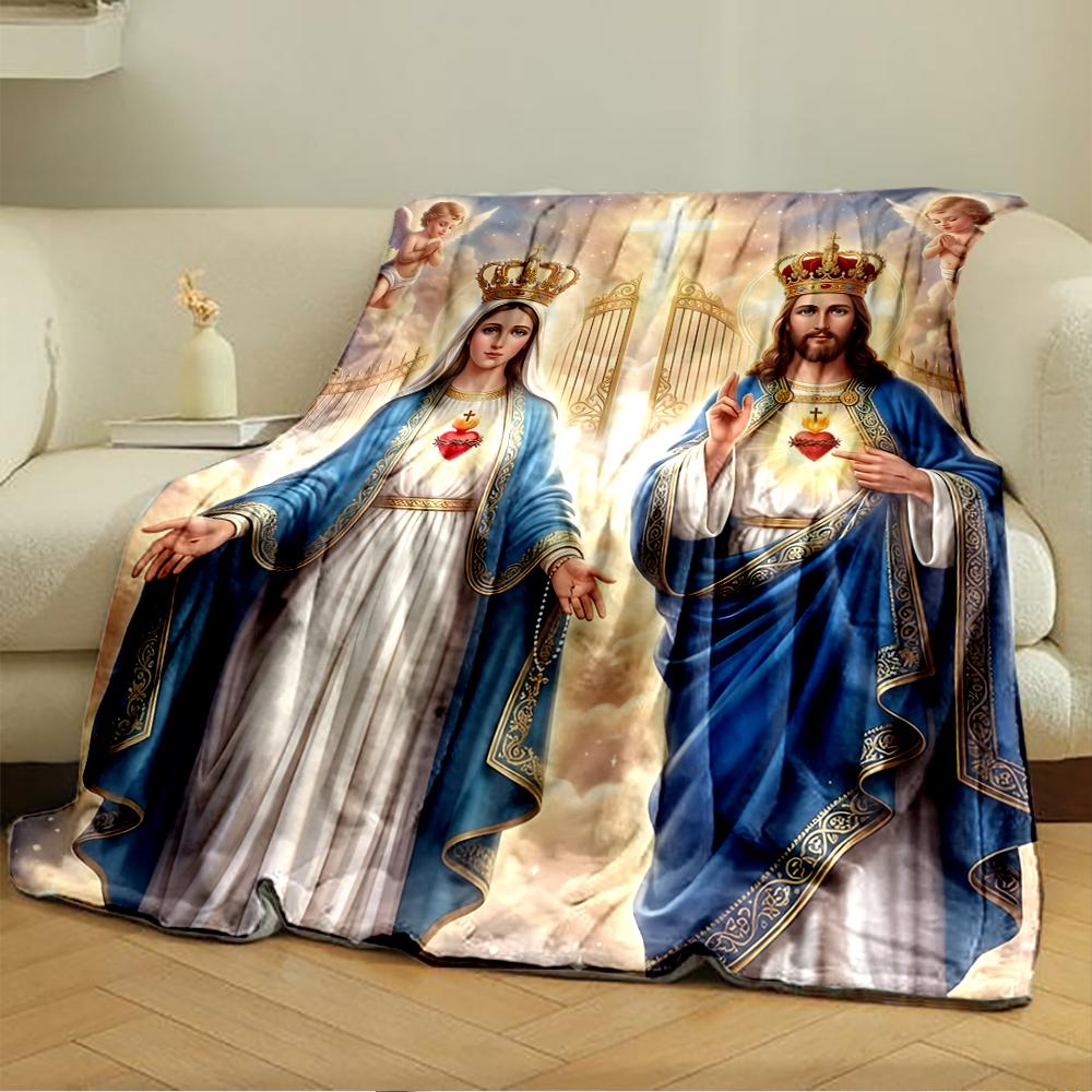 Sacred Hearts with Heavenly AngelsFlannel blanket for bedroom, living room, sofa, and nap