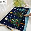 Christmas Tree Floor Mat Dark Blue Star Snowflake Pattern Non Slip Festive Decorative Rug For Bathroom Entryway Home Deco