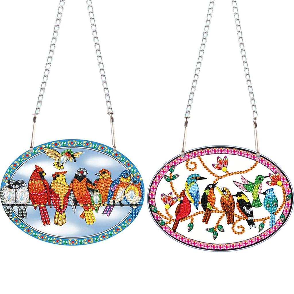 2pcs 2D Flat DIY Rhinestone Diamond Art Window Pendants Special Shape Diamond Painting Set Window Hanging Art for Home Decor