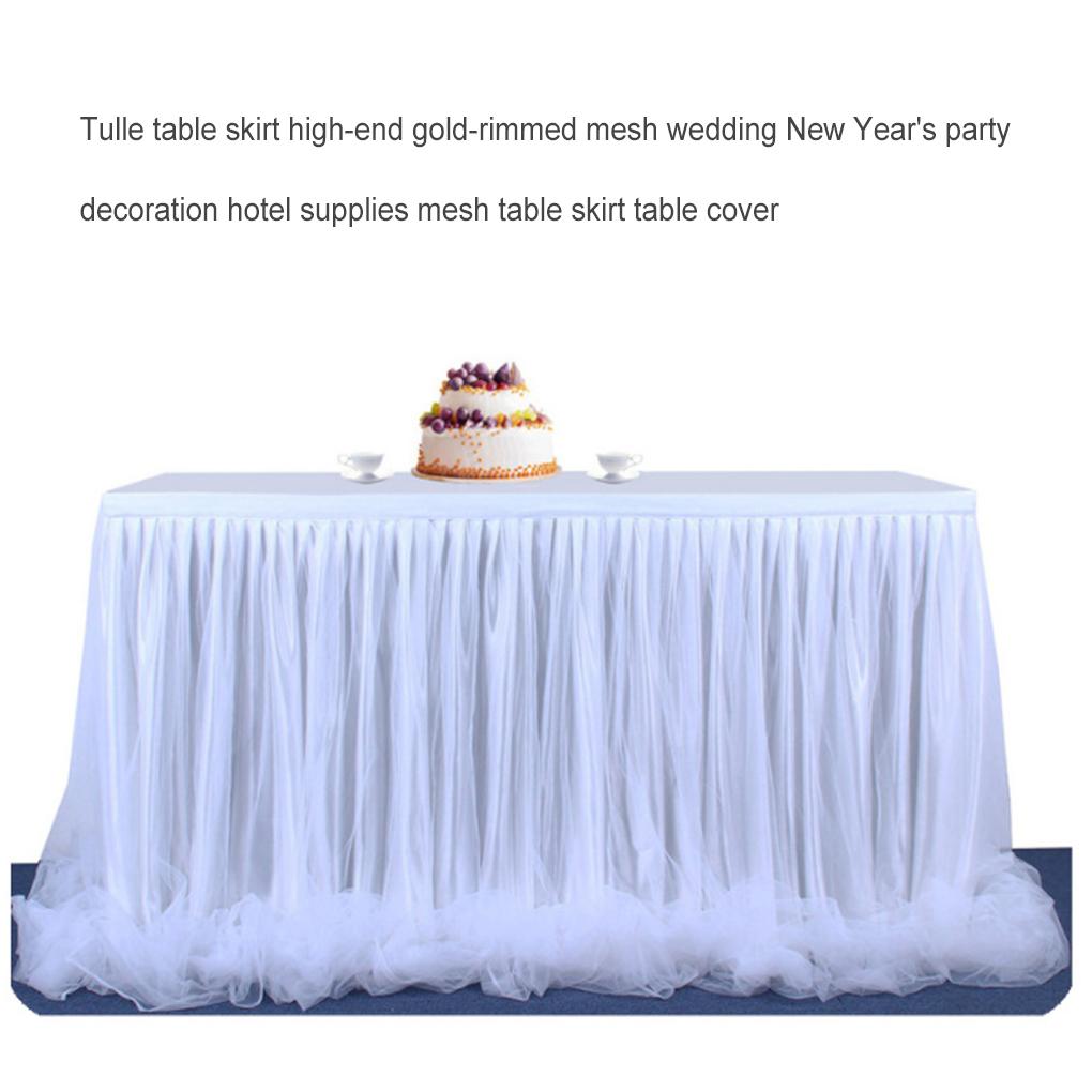 Table Skirt Tulle Gold-Rimmed Plain Tables Cover High-End Home Decor Christmas Halloween Wedding Party Celebrations