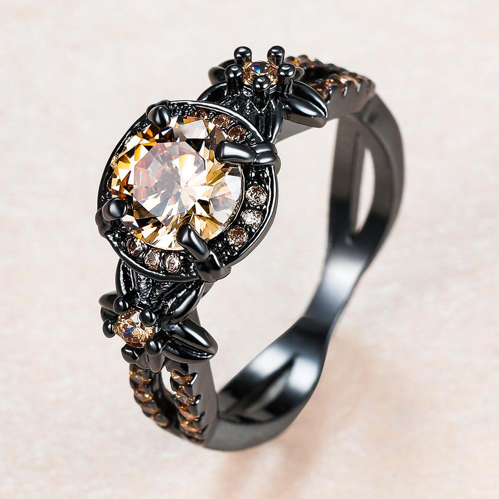 Dark Black Gold Set with Diamonds Full Set with Diamond Rings Ring Set with Rings