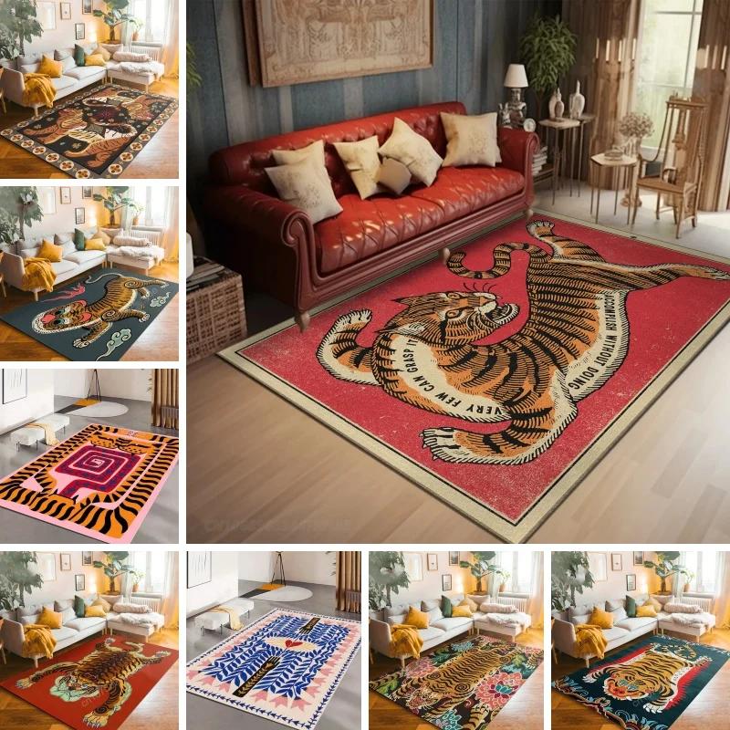 Bohemian Tibetischer Tiger Floral Teppich Nachttisch Bodenmatte Rutschfest Vintage Tier Teppich Marokkanische Teppiche für Wohnzimmer Dekorativ