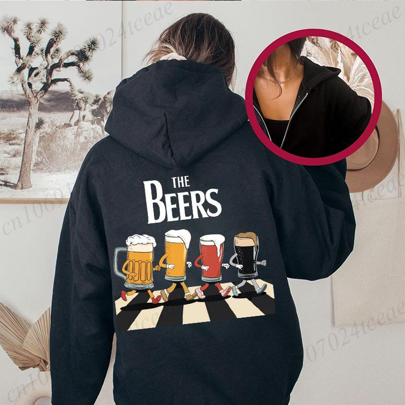 Funny Beer Meme Women Hooded Zip Up Jacket Casual Fashion Hoodies Beer Fuel Gauge Classic Sweatshirts Harajuku Zipper Hoodies