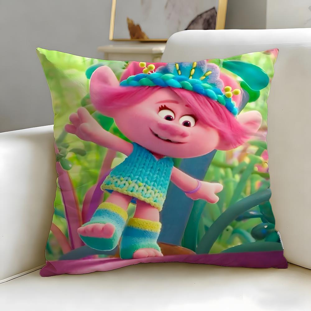 popular animated series Trolls Cushion Cover Soft  EasyWash Pillow Case  Versatile for Couch Bed Travel and Office