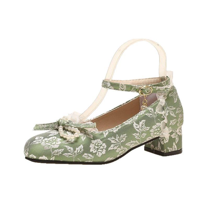 Shoes Shoes High Heels Horse Dress Cheongsam Hanfu Mary Jane Women's Shoes Green High Heels