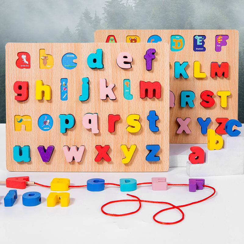 Wooden Educational Building Blocks: Numbers & Letters Cognitive Puzzles for Kids