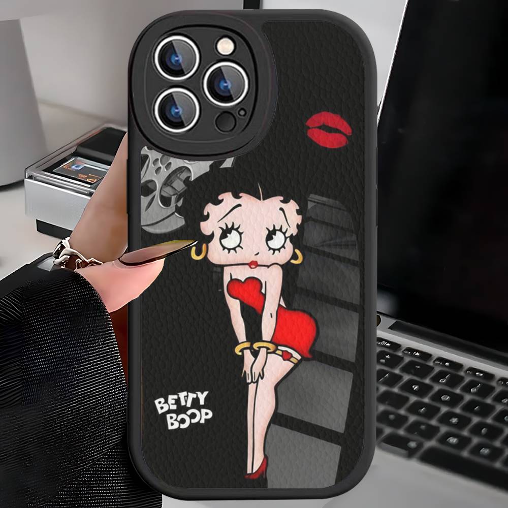 B-Betty-Cute-B-Boop Anime Leather Phone Case For iPhone 16 15 14 13 12 11 Pro Max Plus Shockproof Cover