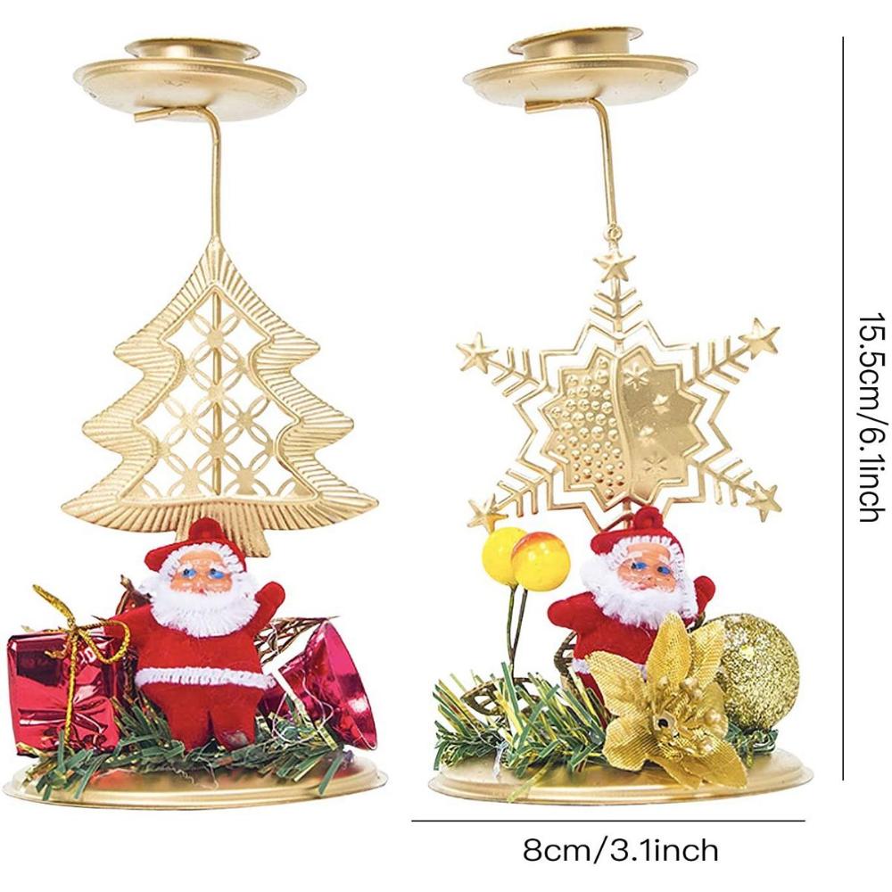 Metal Snowflake Santa Claus Candlestick Stand Candle Holder Christmas Ornament Candle Pillar