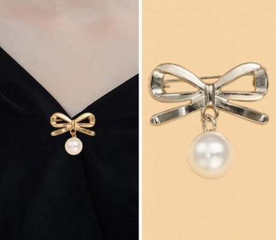 Fashion Bow Tie Brooch with Pearl Pendant Elegant Metal Alloy Design Suitable for Formal and Casual Wear Accessory for Women and Girls